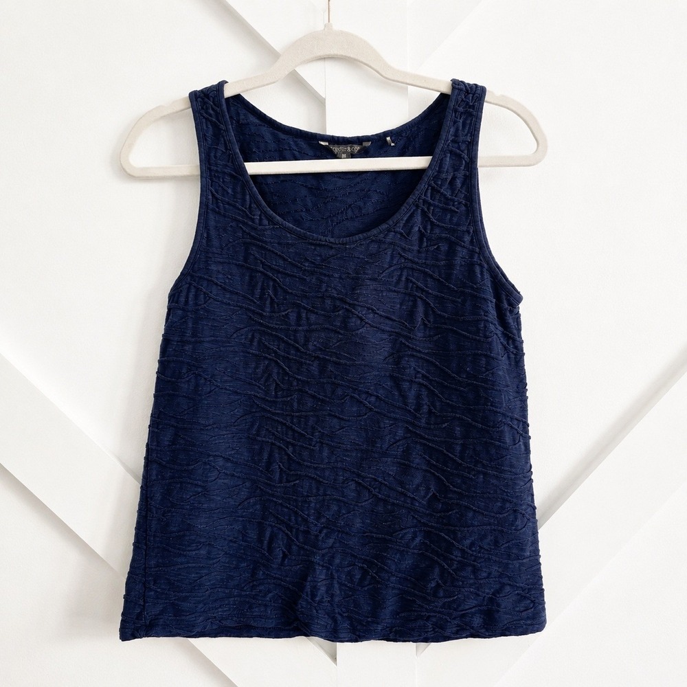 Toad & Co Tank Top Womens Medium Blue Textured Organic Cotton Tencel Sleeveless